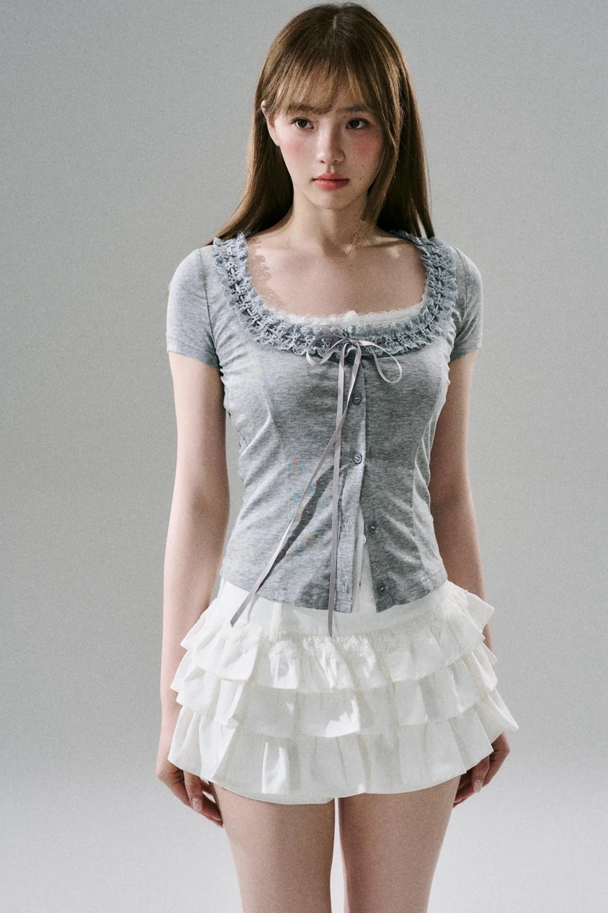 White Ruffle Lace Cargo Skirt