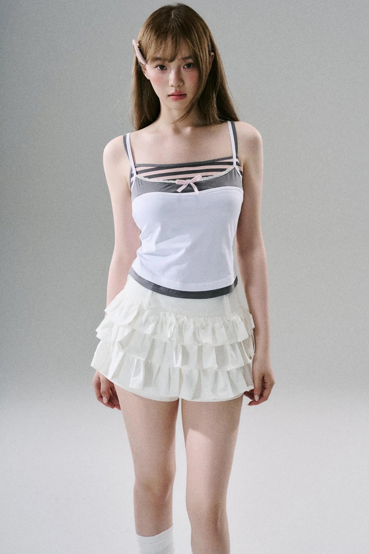 White Ruffle Lace Cargo Skirt