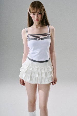 White Ruffle Lace Cargo Skirt
