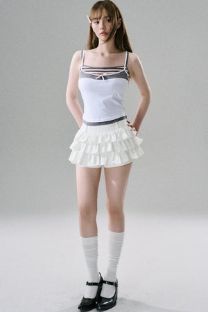 White Ruffle Lace Cargo Skirt