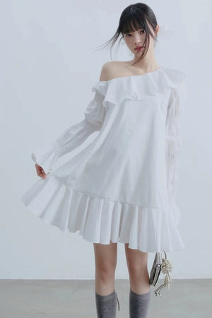 White Ruffled Off-Shoulder Dress
