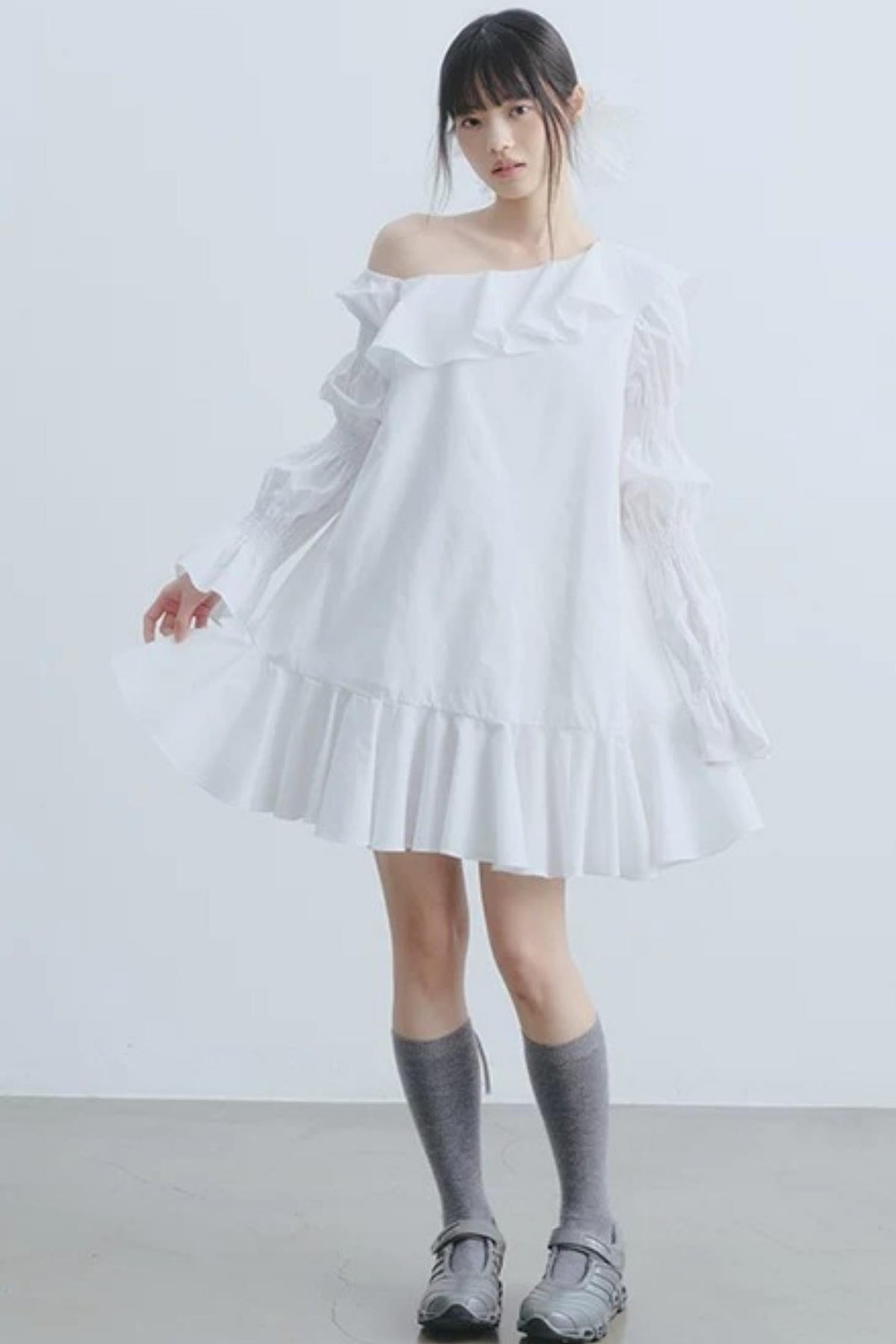 White Ruffled Off-Shoulder Dress