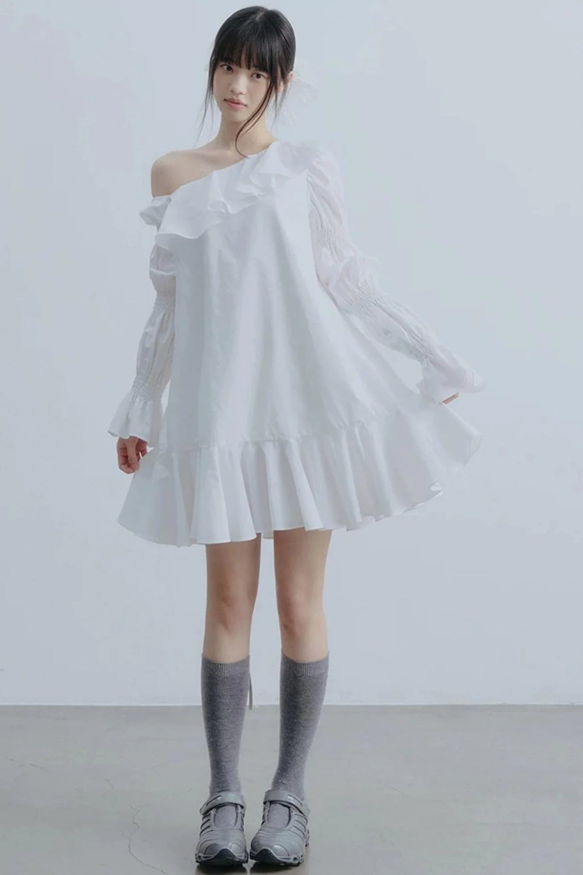 White Ruffled Off-Shoulder Dress