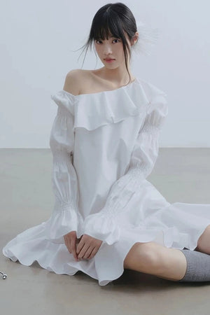 White Ruffled Off-Shoulder Dress