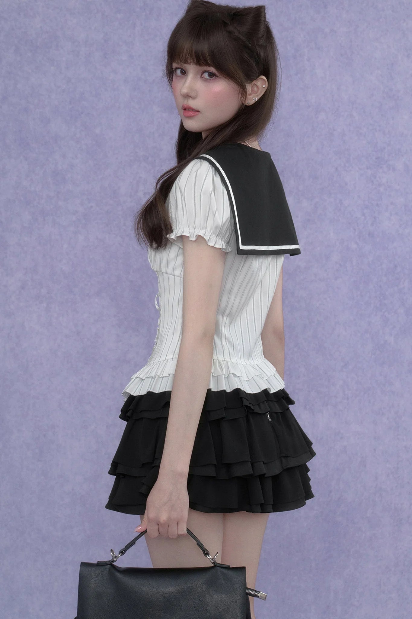 White Sailor-Collar Striped Top