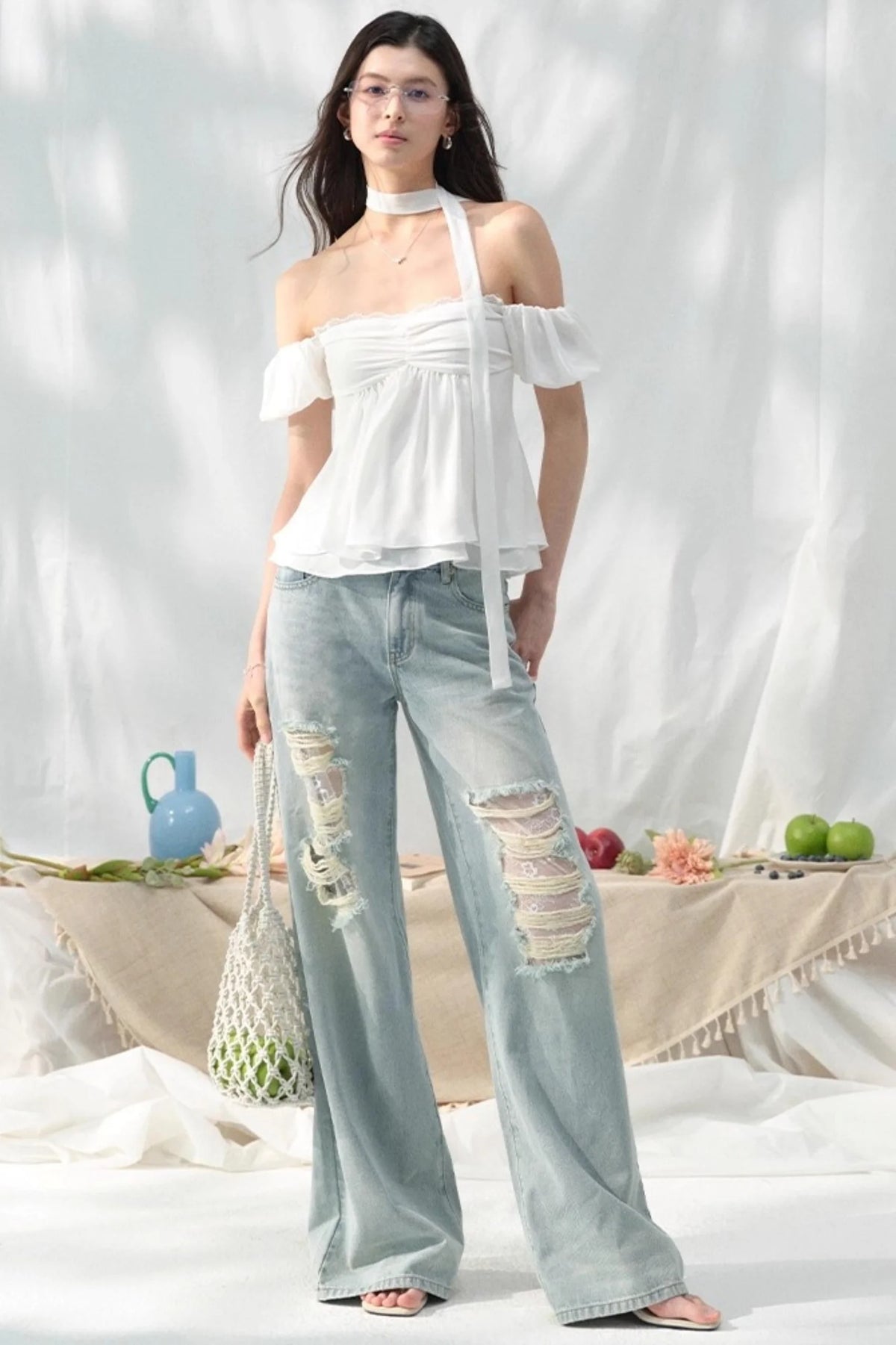 White Sleeve Floral Top