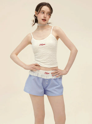 White Sling With Striped Wide Leg Shorts Set-Up