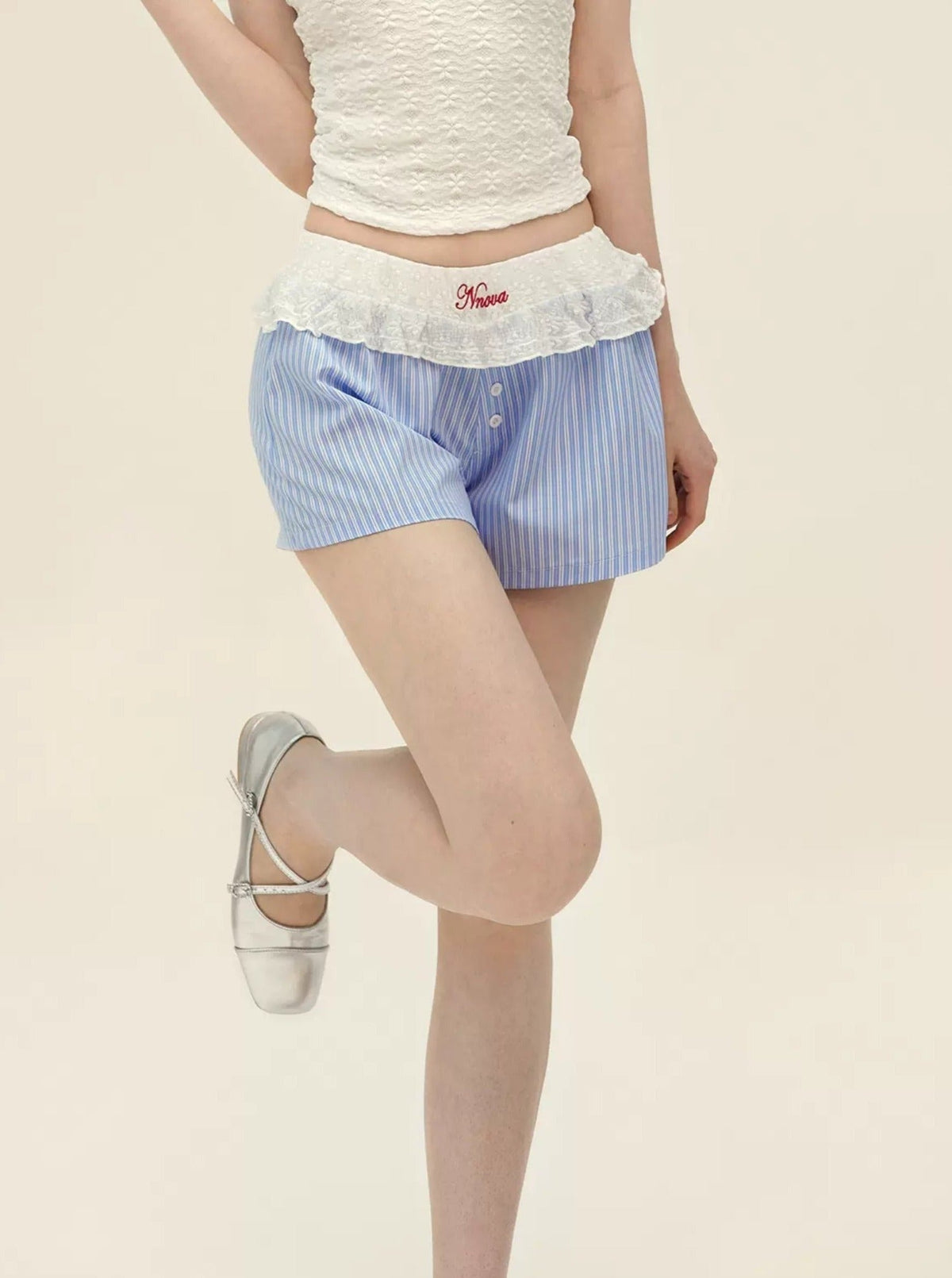 White Sling With Striped Wide Leg Shorts Set-Up