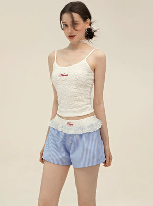 White Sling With Striped Wide Leg Shorts Set-Up