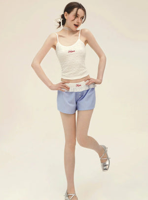 White Sling With Striped Wide Leg Shorts Set-Up