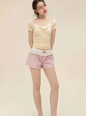 White Sling With Striped Wide Leg Shorts Set-Up