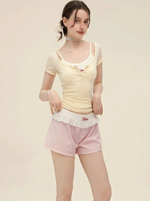 White Sling With Striped Wide Leg Shorts Set-Up