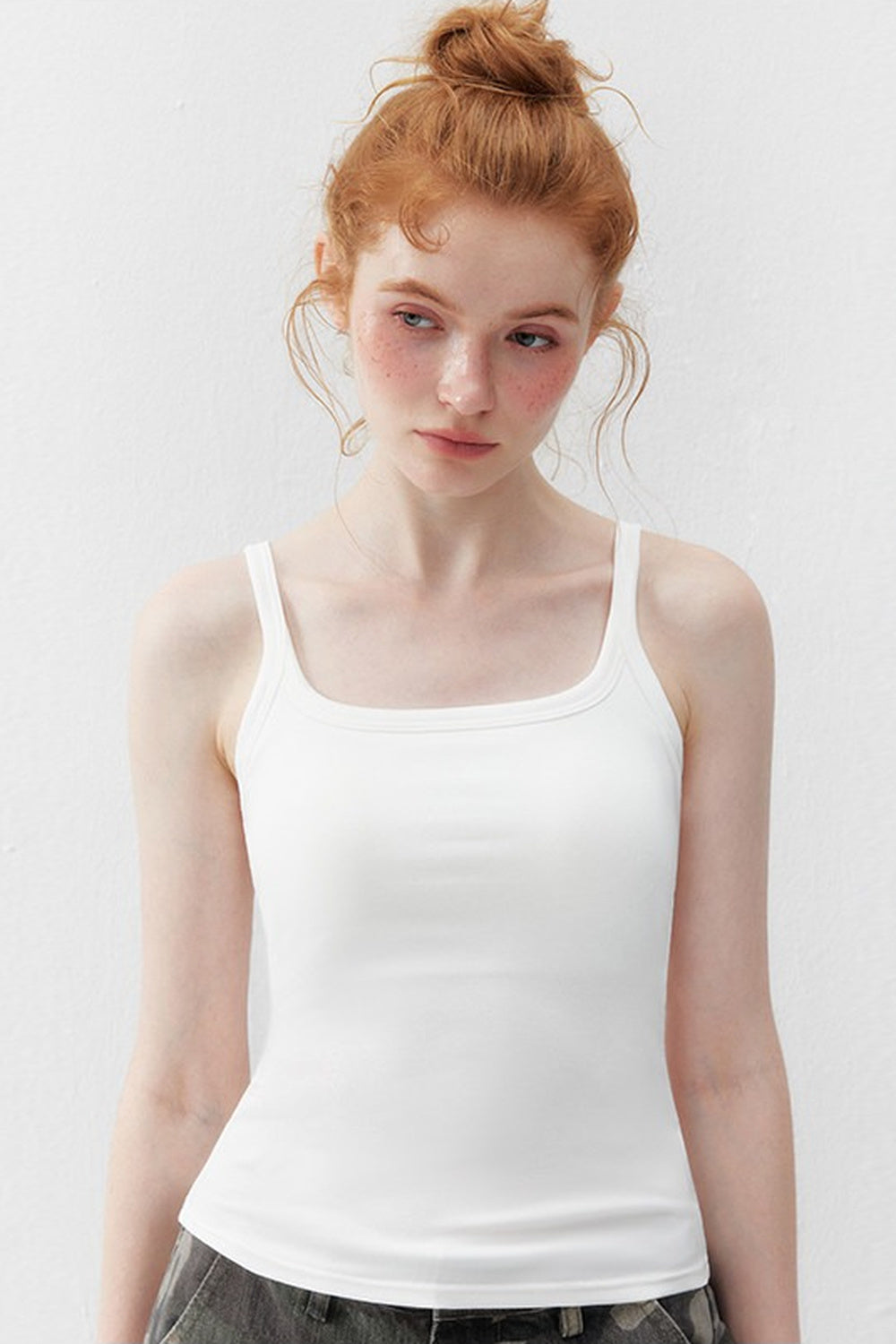 White Square Neck Backless Tank Top