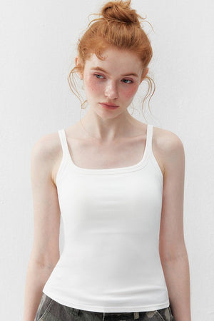 White Square Neck Backless Tank Top