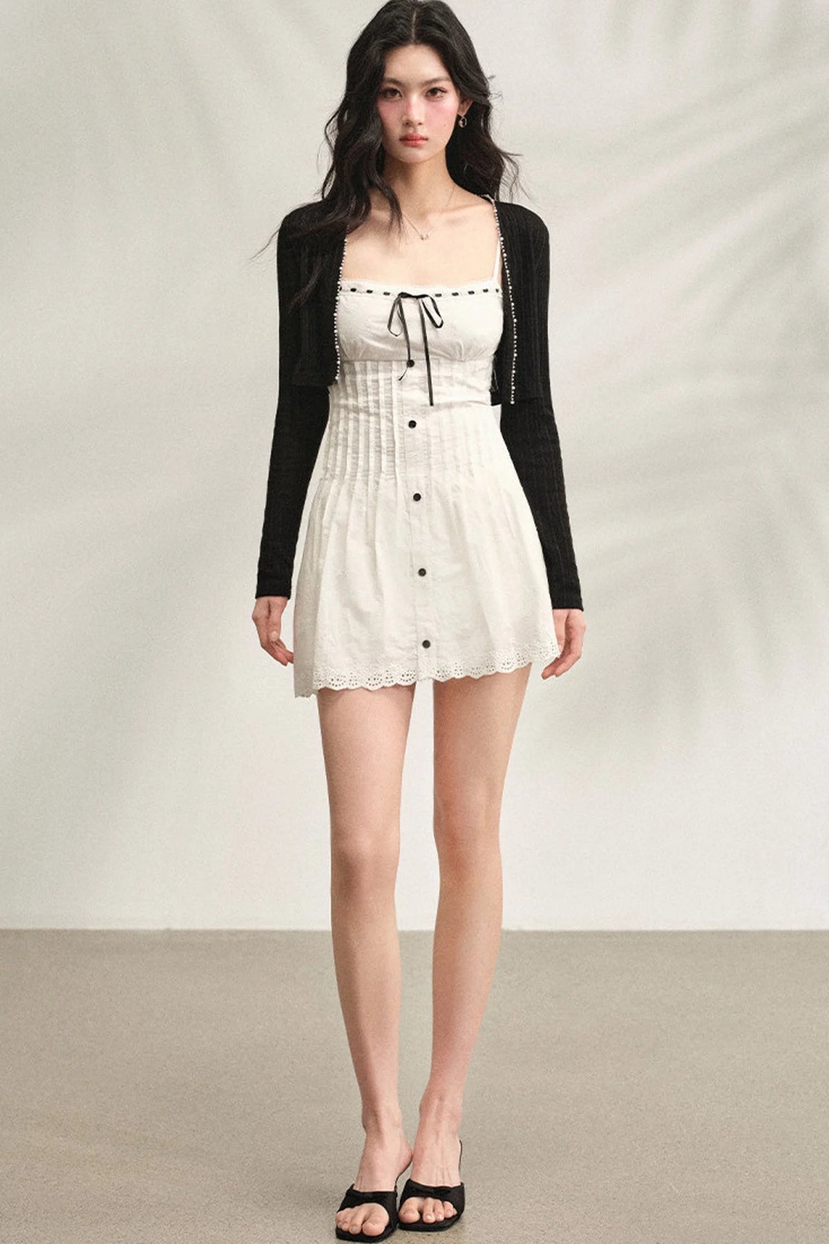 White Strappy Dress & Cardigan Set-Up