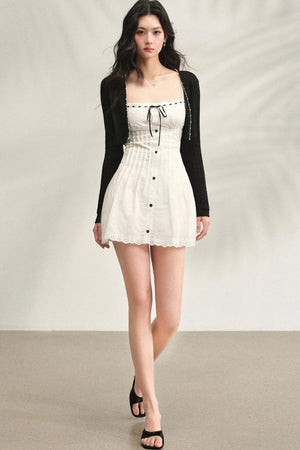 White Strappy Dress & Cardigan Set-Up