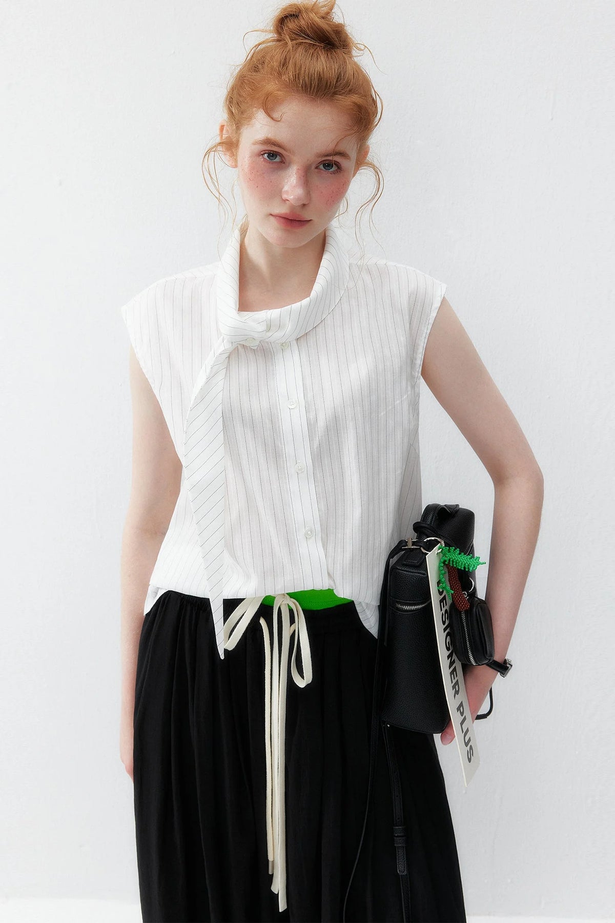 White Striped Tie-Up Vest Shirt