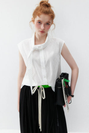 White Striped Tie-Up Vest Shirt