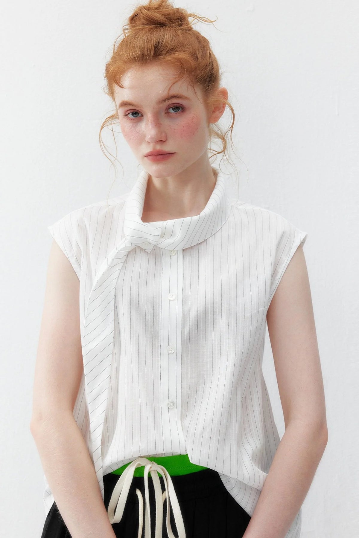 White Striped Tie-Up Vest Shirt