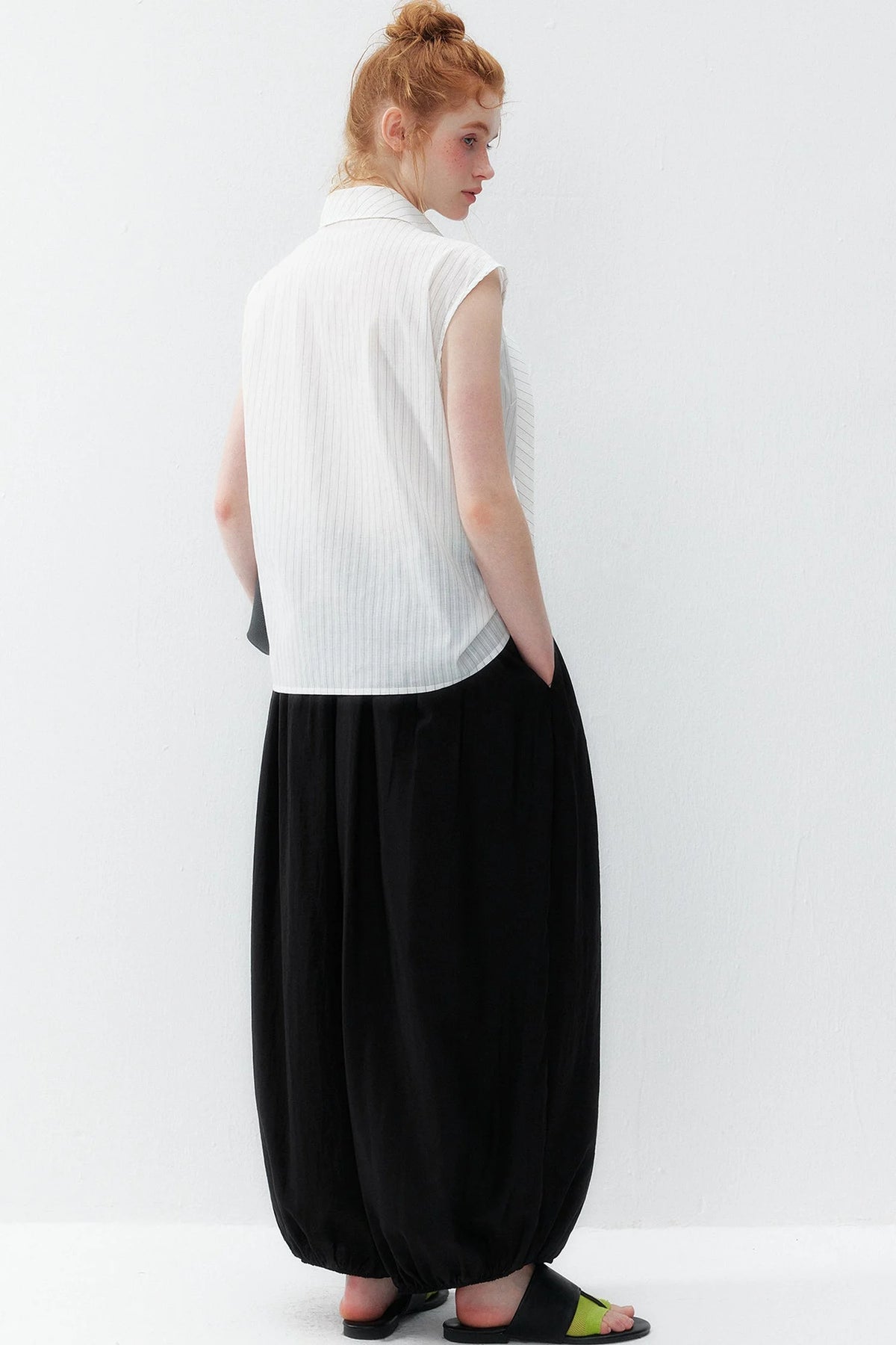 White Striped Tie-Up Vest Shirt
