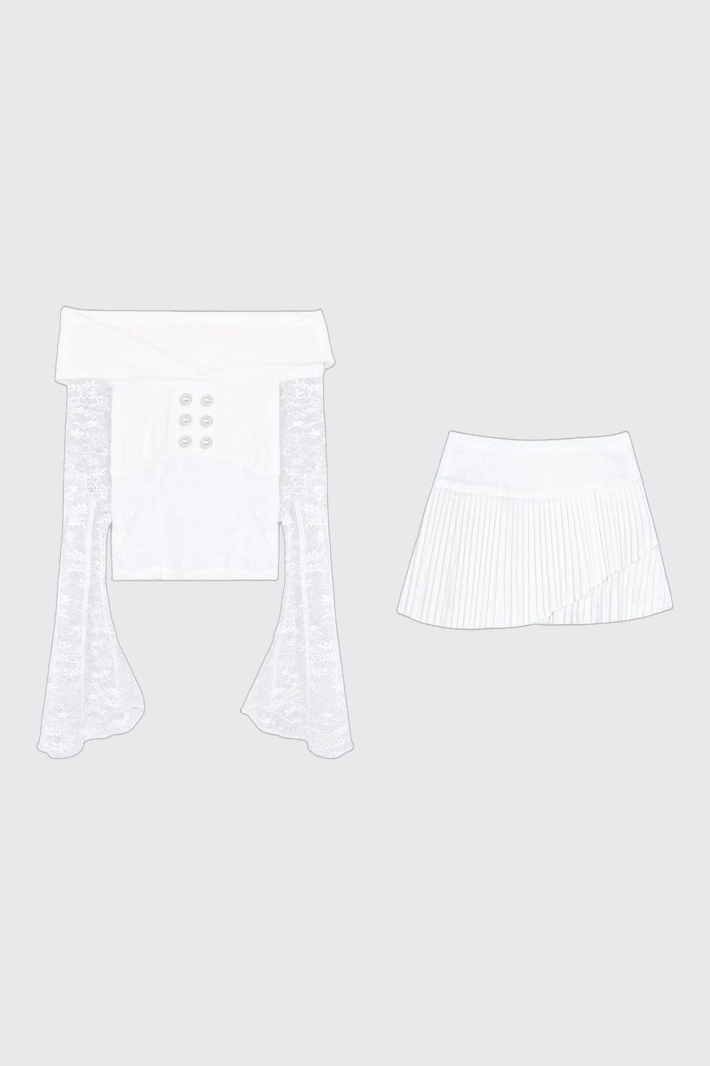 White Tea Lace Patchwork Top Skirt Set-Up