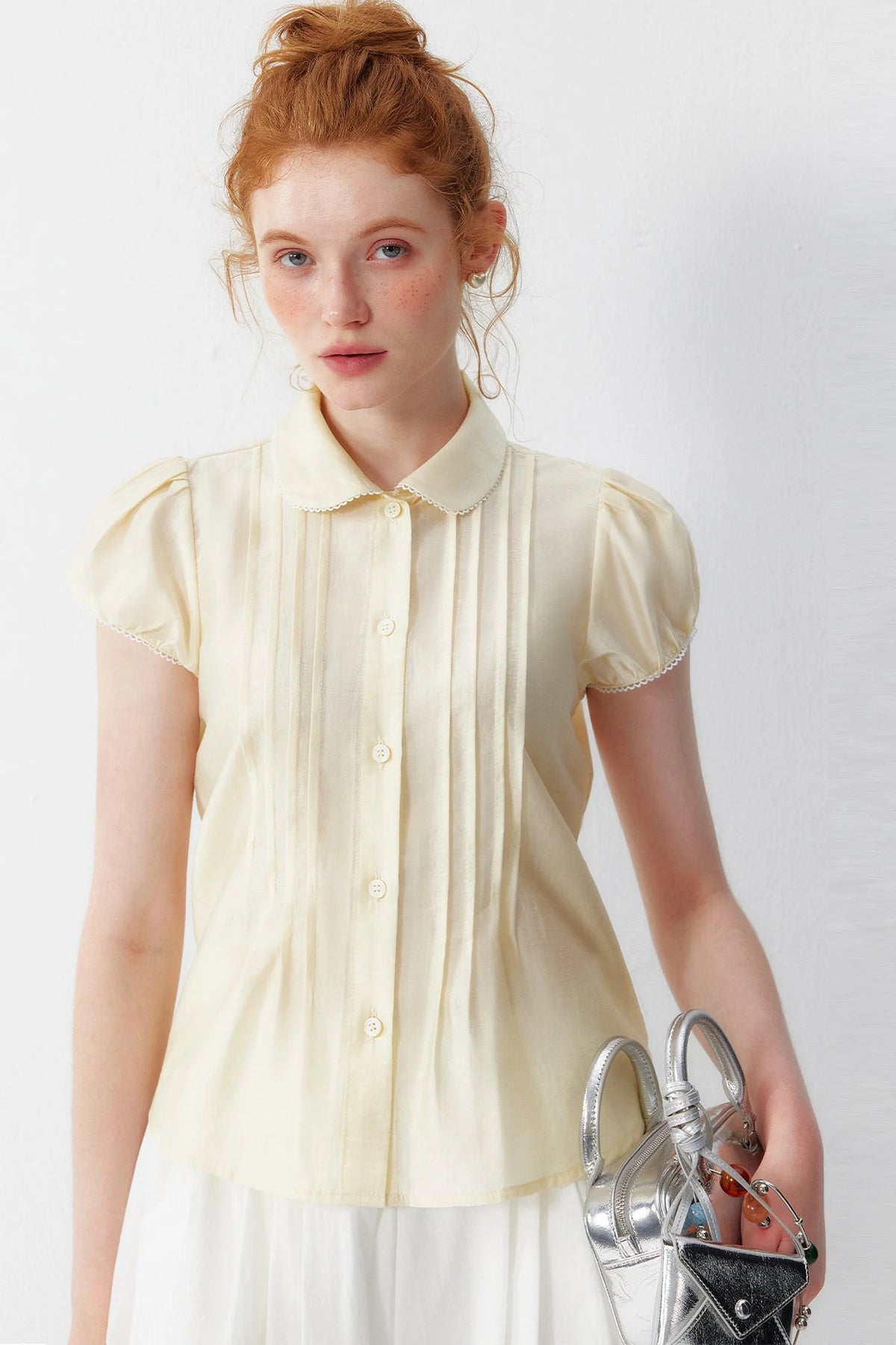 White Tencel Doll Collar Blouse