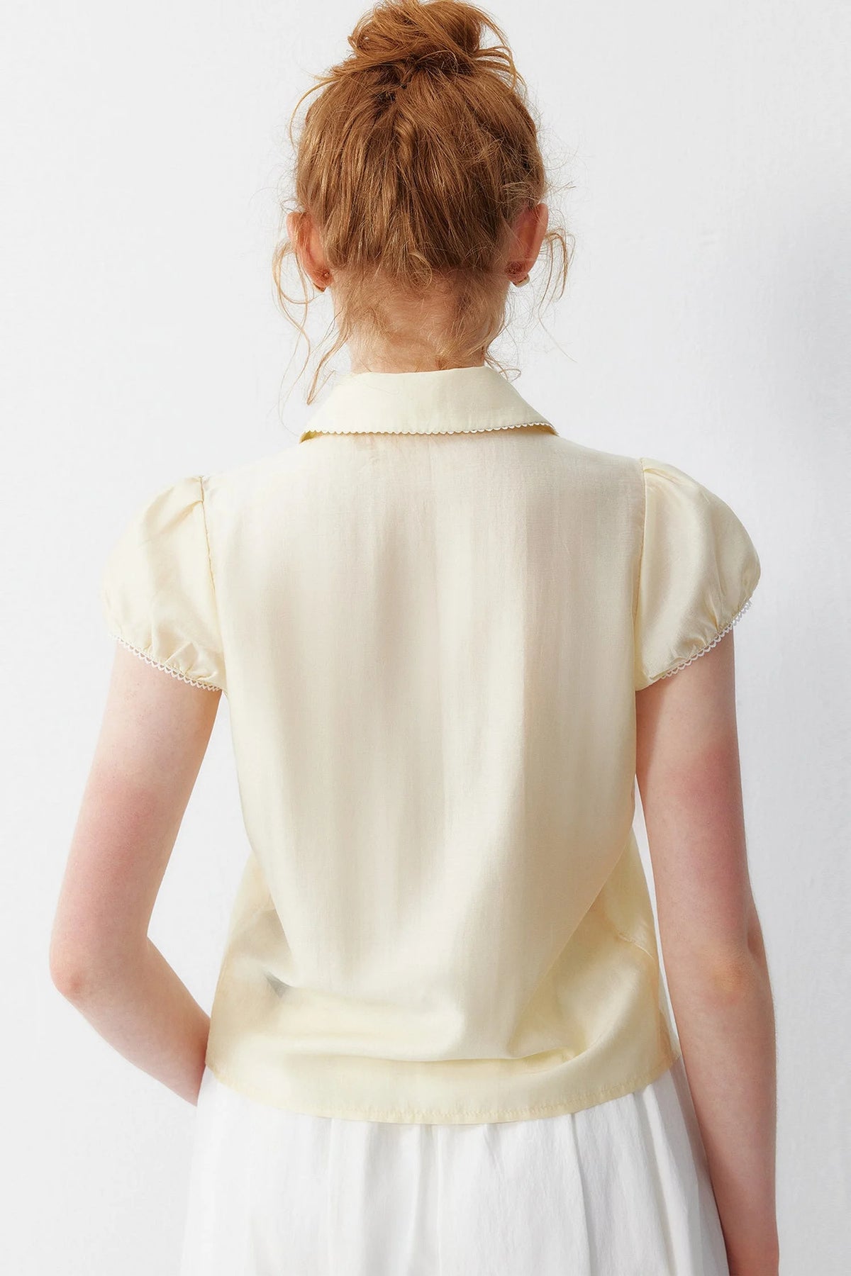 White Tencel Doll Collar Blouse