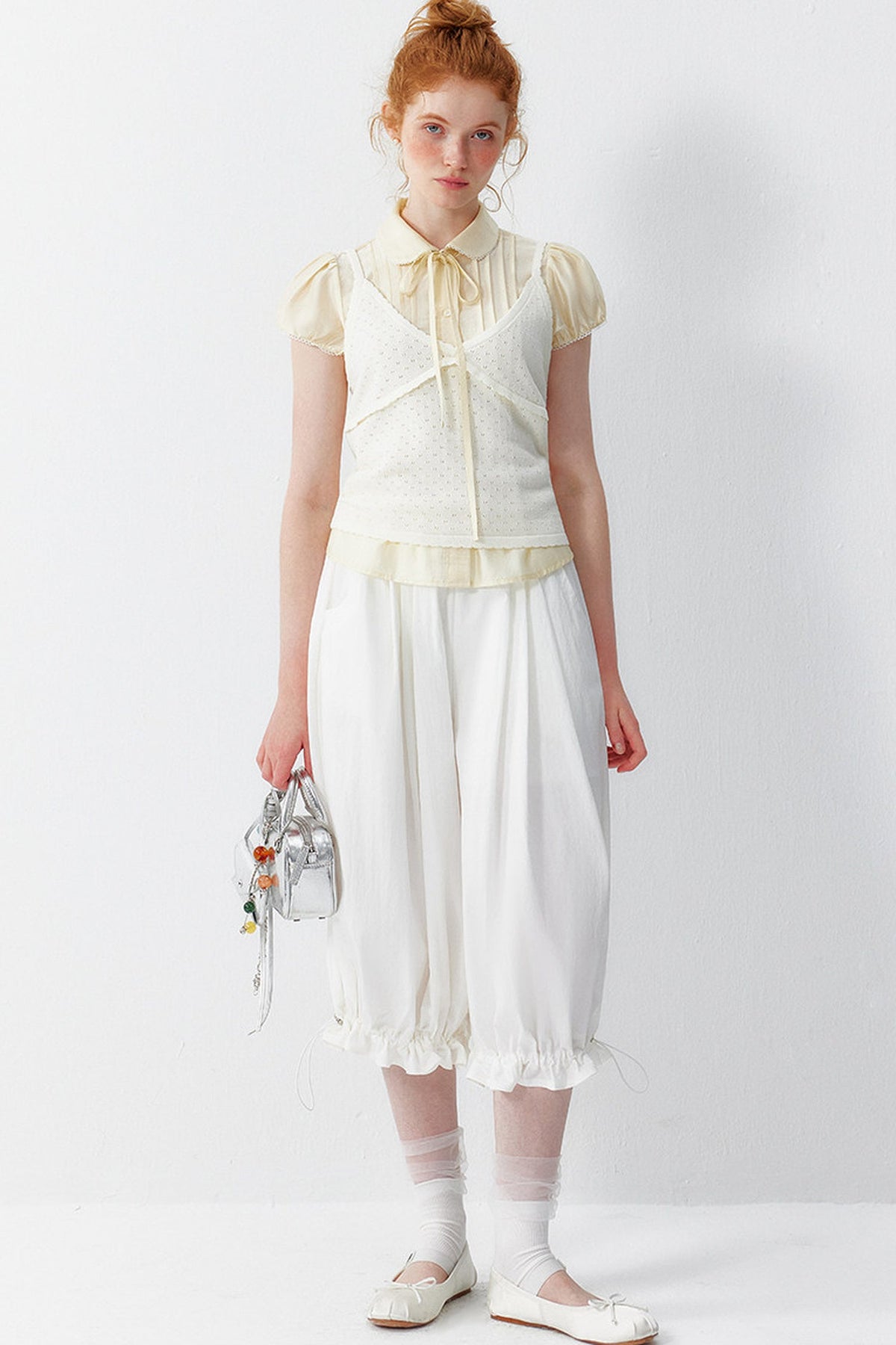 White Tencel Doll Collar Blouse
