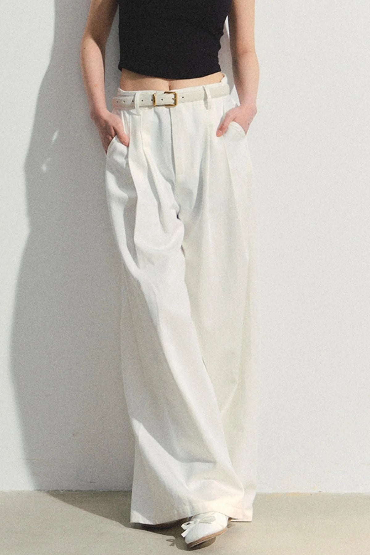 White Tencel Wide-Leg Trousers