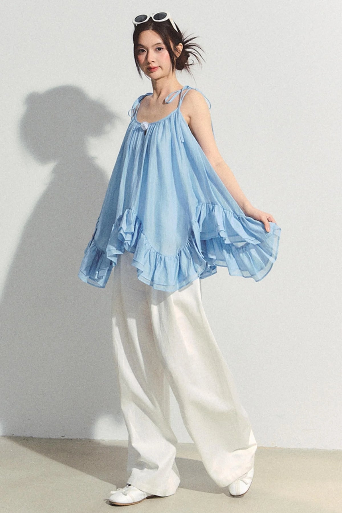 White Tencel Wide-Leg Trousers