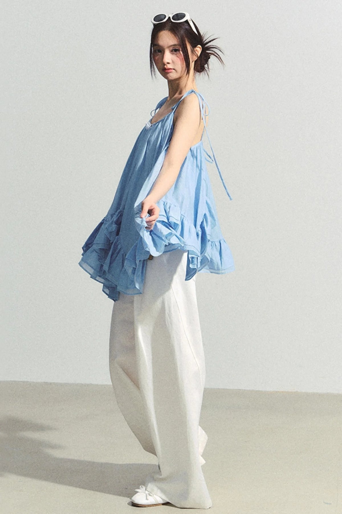 White Tencel Wide-Leg Trousers
