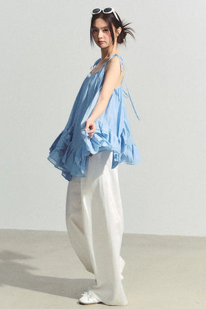 White Tencel Wide-Leg Trousers
