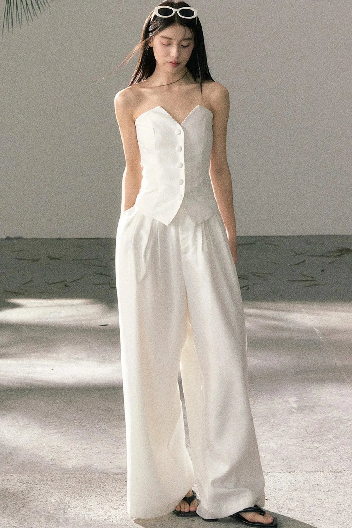 White Tube Top and Pants Set-Up