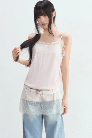 White U-Neck Top and Pink Suspender Set-Up