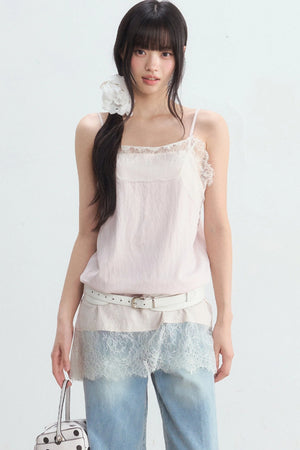 White U-Neck Top and Pink Suspender Set-Up