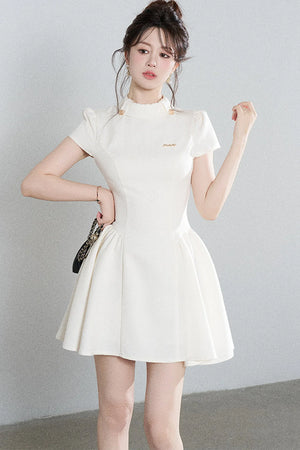 White Waist-Cinching A-Line Dress