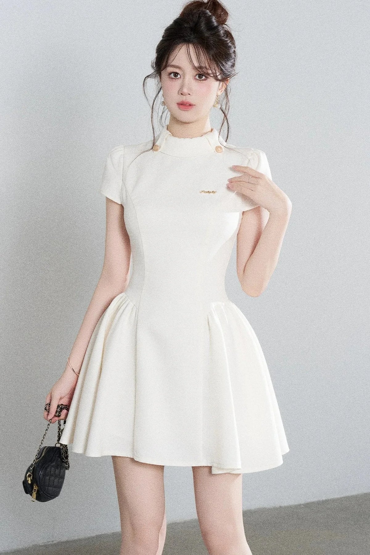 White Waist-Cinching A-Line Dress
