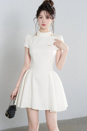 White Waist-Cinching A-Line Dress