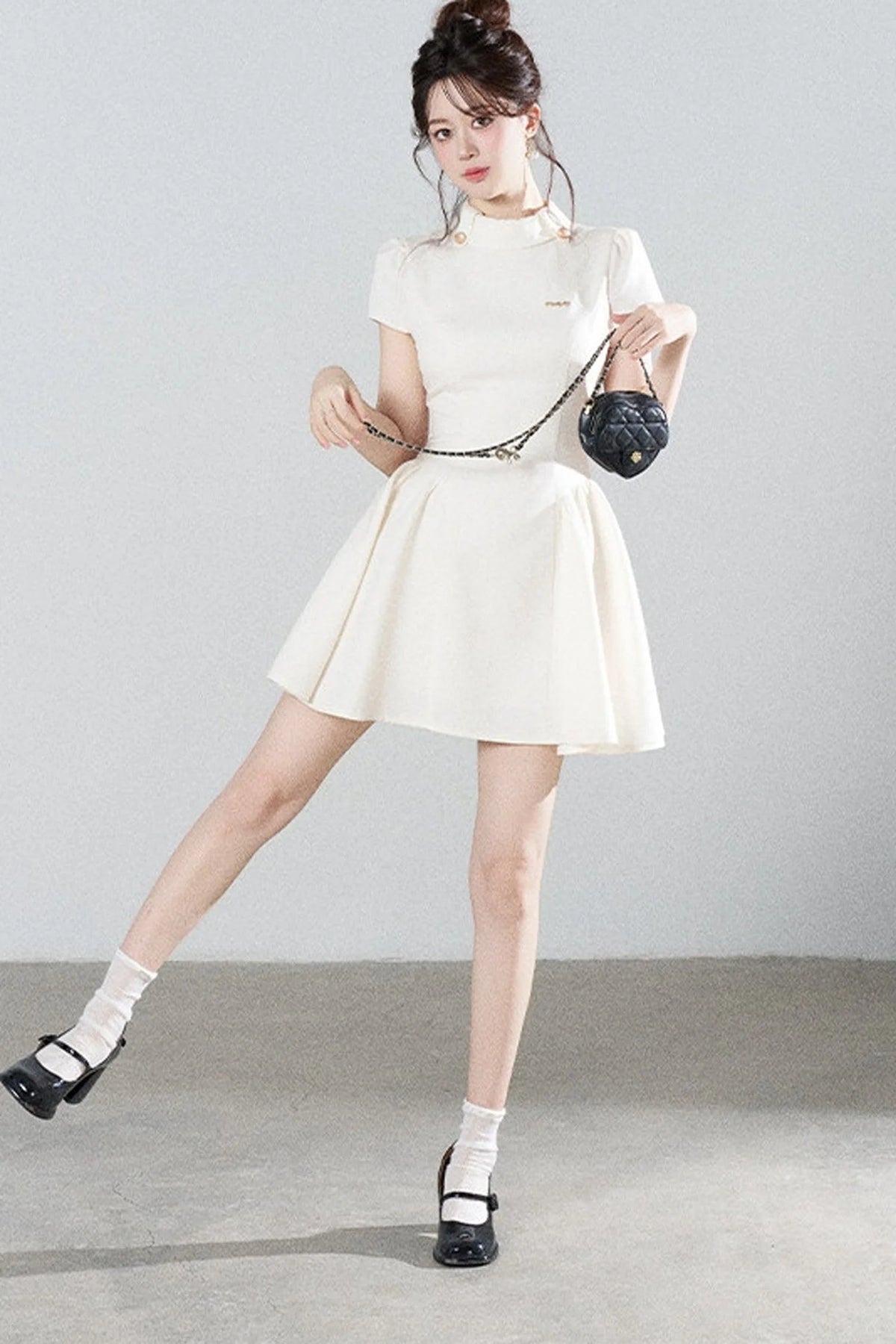 White Waist-Cinching A-Line Dress
