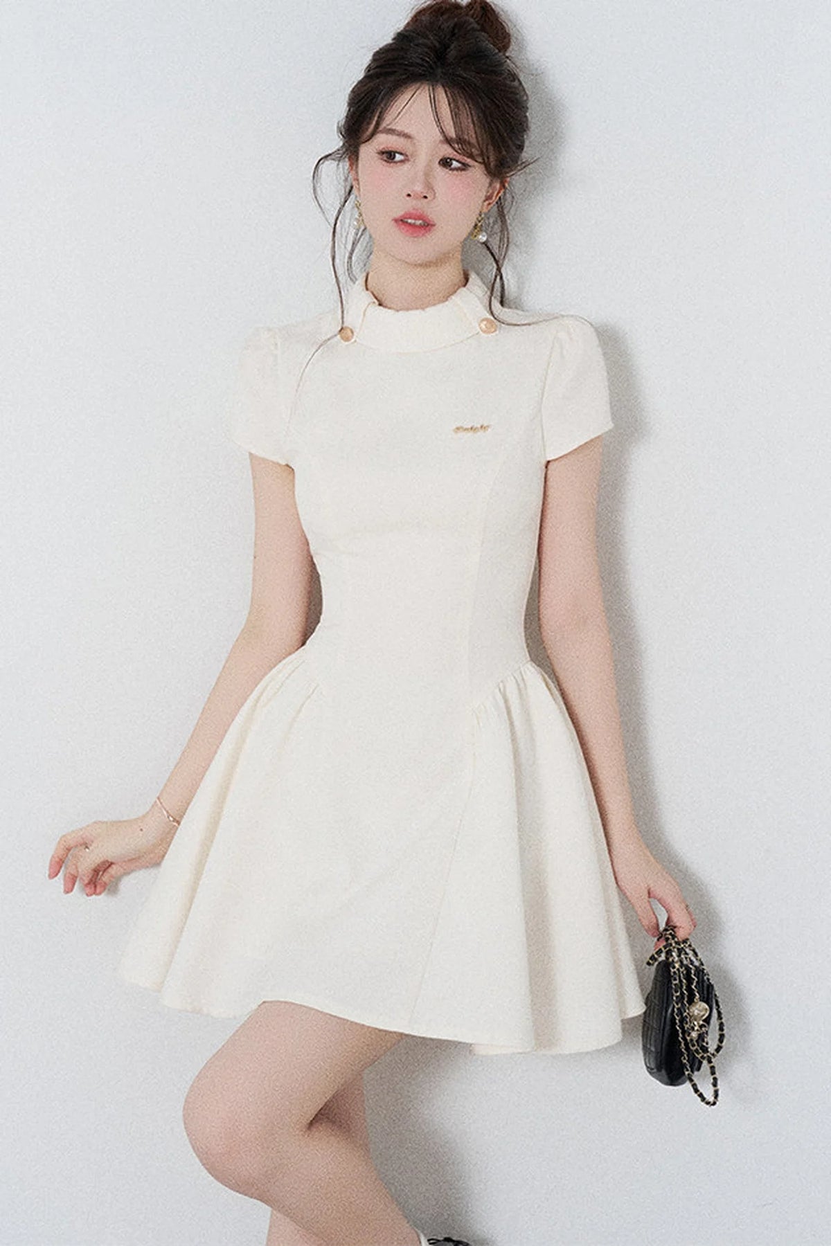 White Waist-Cinching A-Line Dress