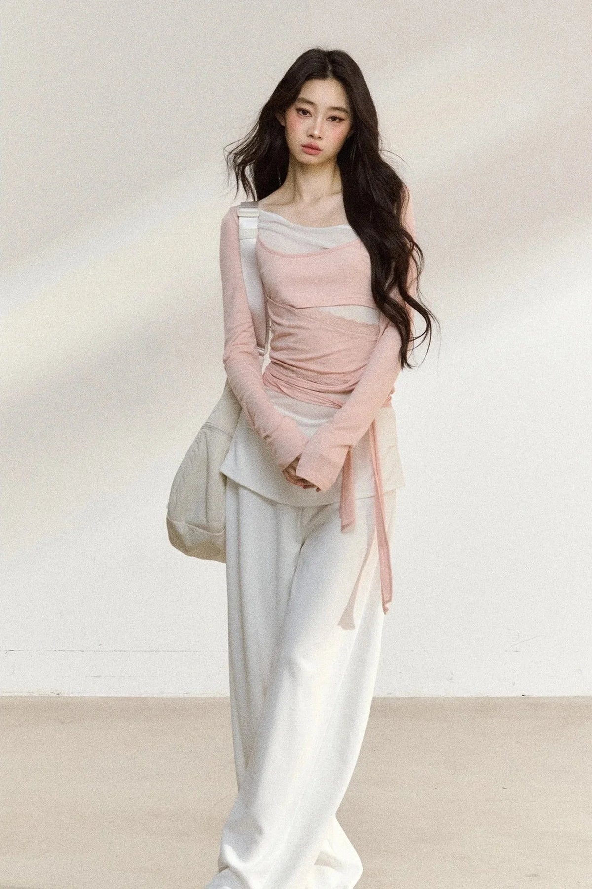 White Waistband Straight-Leg Pants