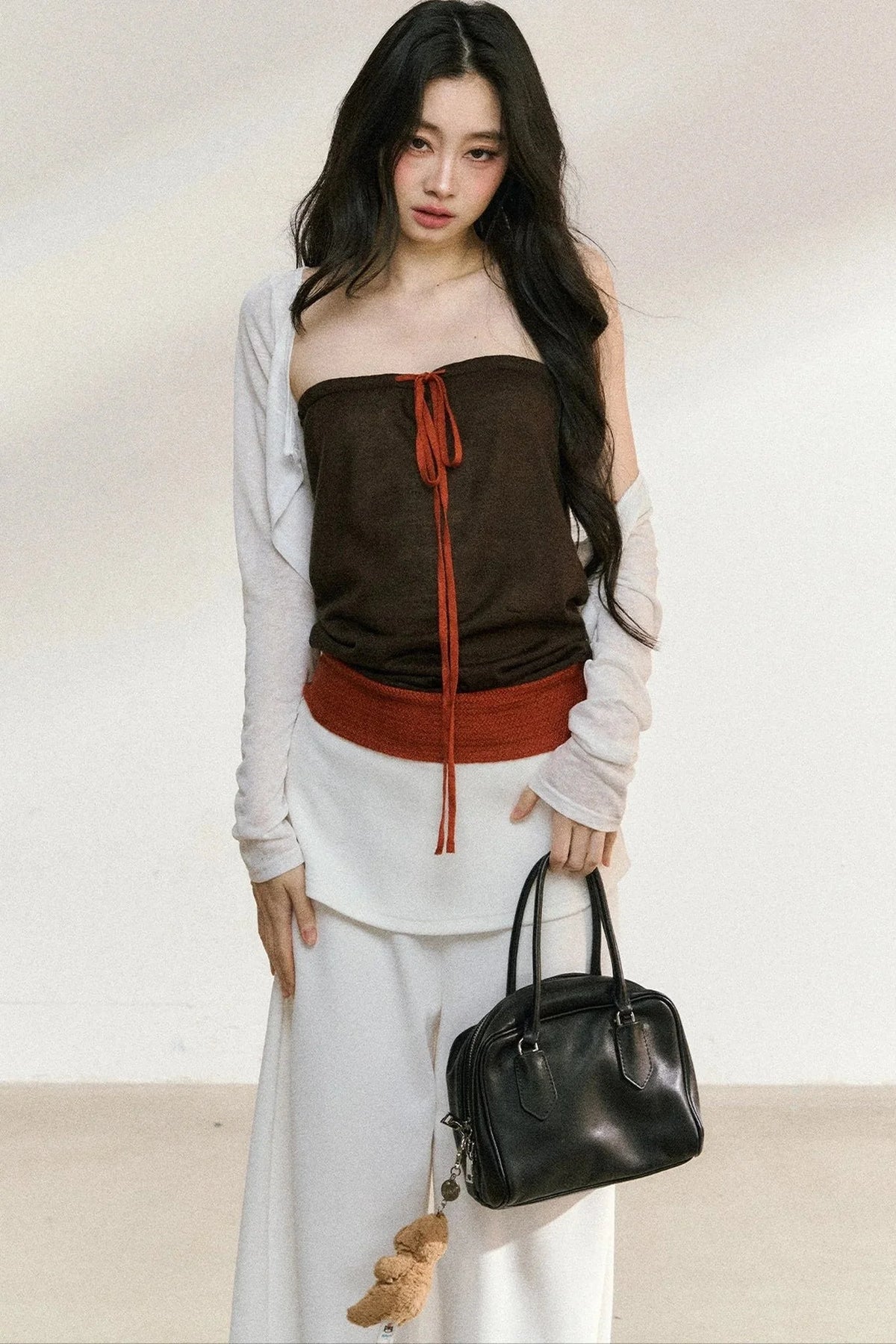White Waistband Straight-Leg Pants