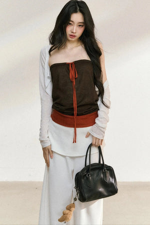 White Waistband Straight-Leg Pants