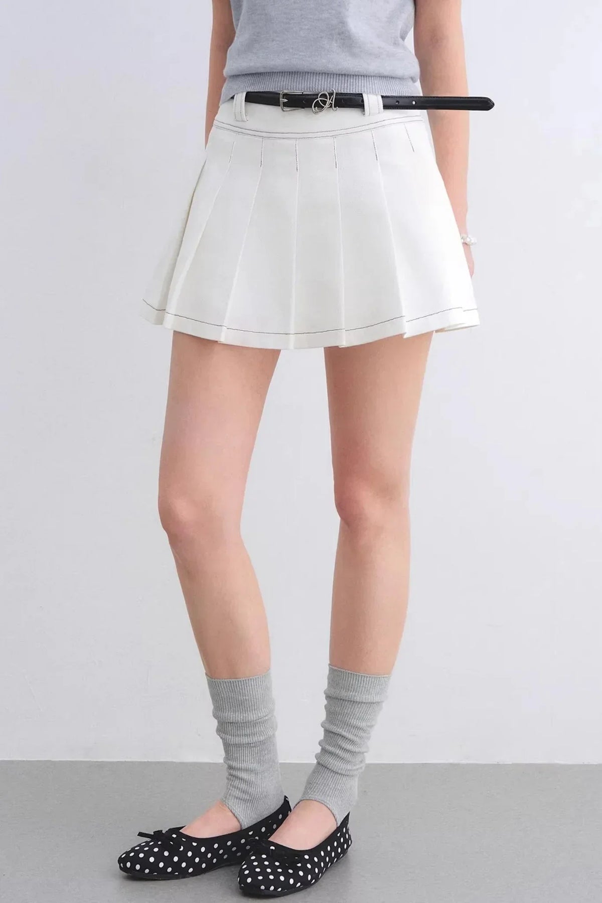 White Washed Denim Pleated Skirt