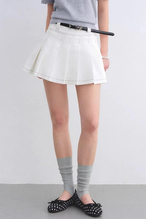 White Washed Denim Pleated Skirt