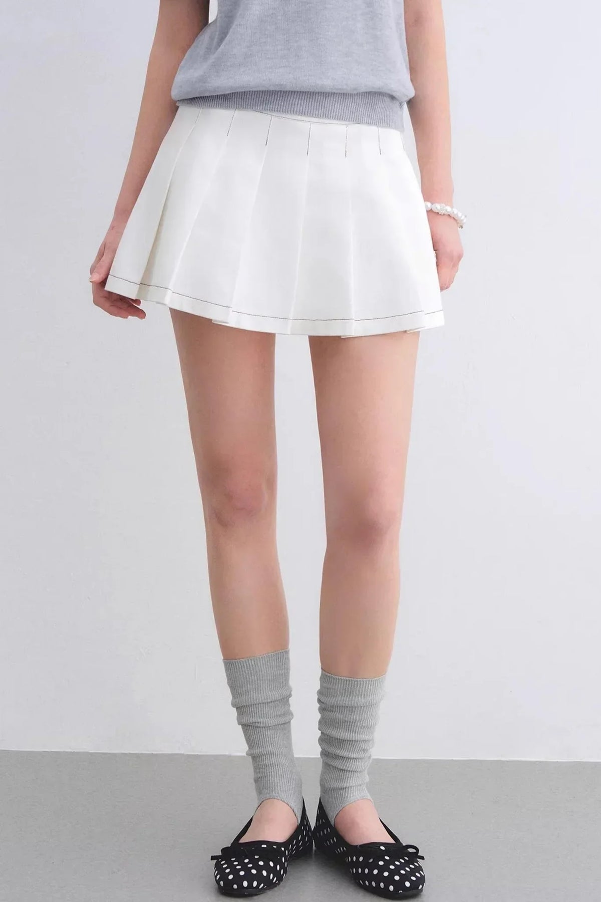 White Washed Denim Pleated Skirt