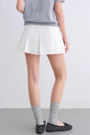 White Washed Denim Pleated Skirt