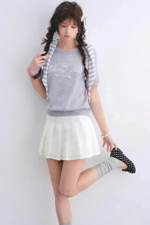 White Washed Denim Pleated Skirt