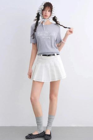 White Washed Denim Pleated Skirt
