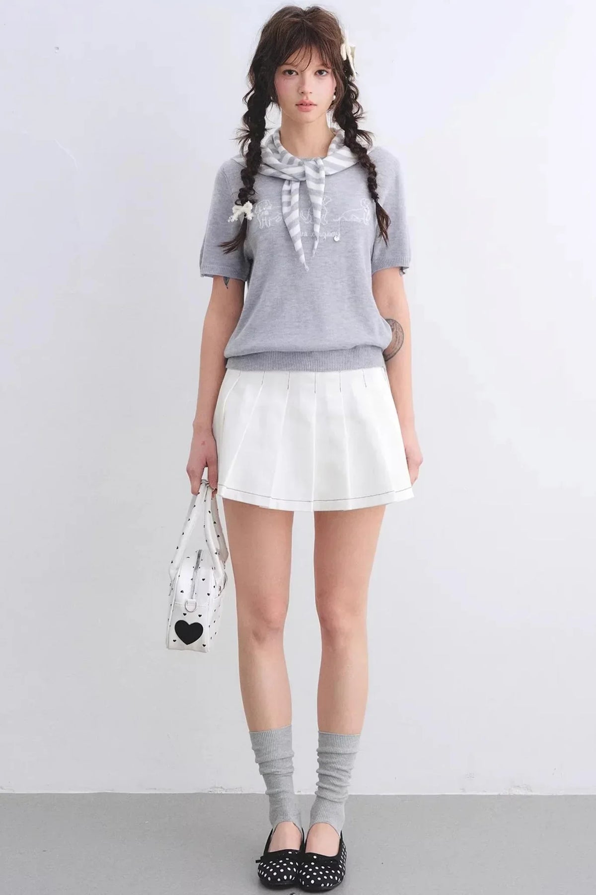 White Washed Denim Pleated Skirt